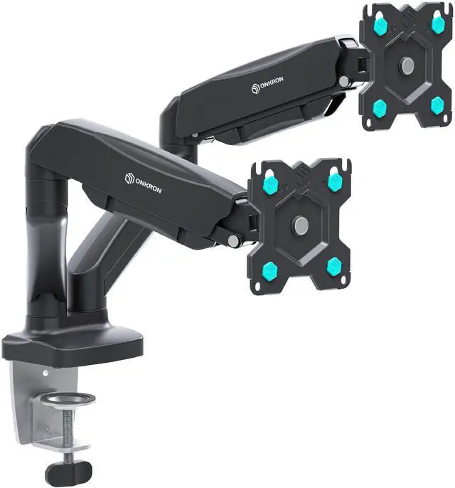 Main image of ONKRON Dual Monitor Mount for Two 13 - 32 Inch Screens up to 17.6 lbs (x2), Gas Spring Dual Monitor Arm Stand, VESA 75x75 & 100x100, Adjustable Double Monitor Mount with Swivel, Tilt, Rotation Black