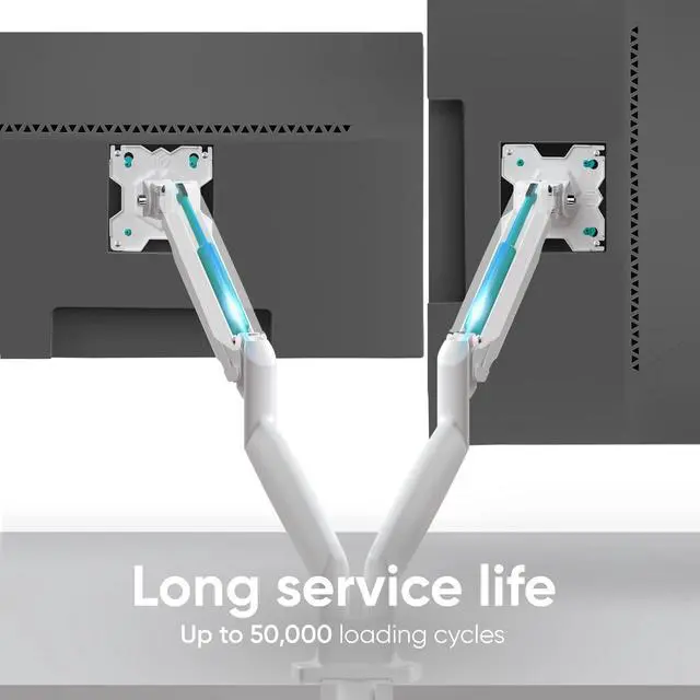 Alt view image 7 of 7 - ONKRON Dual Monitor Mount for Two 13 - 32 Inch Screens up to 19.8 lbs (x2), Gas Spring Dual Monitor Arm Stand, VESA 75x75 - 100x100, Articulating Double Monitor Mount with Swivel, Tilt, Rotation White