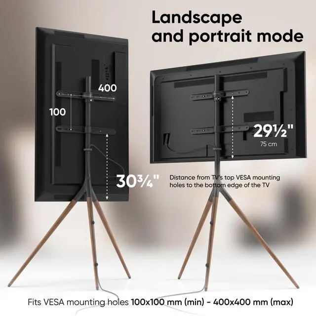 Alt view image 3 of 7 - ONKRON Easel TV Stand for 32 - 65 Inch Screen up to 77 lbs, Height Adjustable TV Stand Swivel 360°, max VESA 400x400 Wooden TV Tripod Stand Floor Standing / Universal Floor Television Stand Black