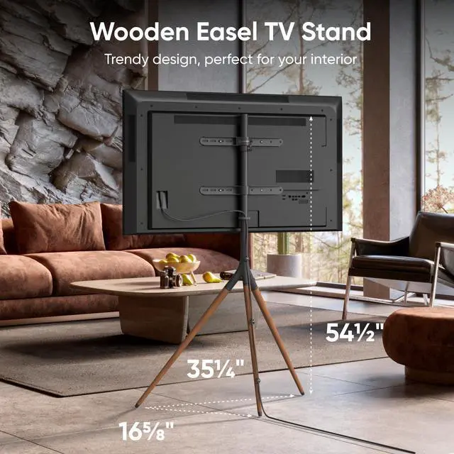 Alt view image 5 of 7 - ONKRON Easel TV Stand for 32 - 65 Inch Screen up to 77 lbs, Height Adjustable TV Stand Swivel 360°, max VESA 400x400 Wooden TV Tripod Stand Floor Standing / Universal Floor Television Stand Black