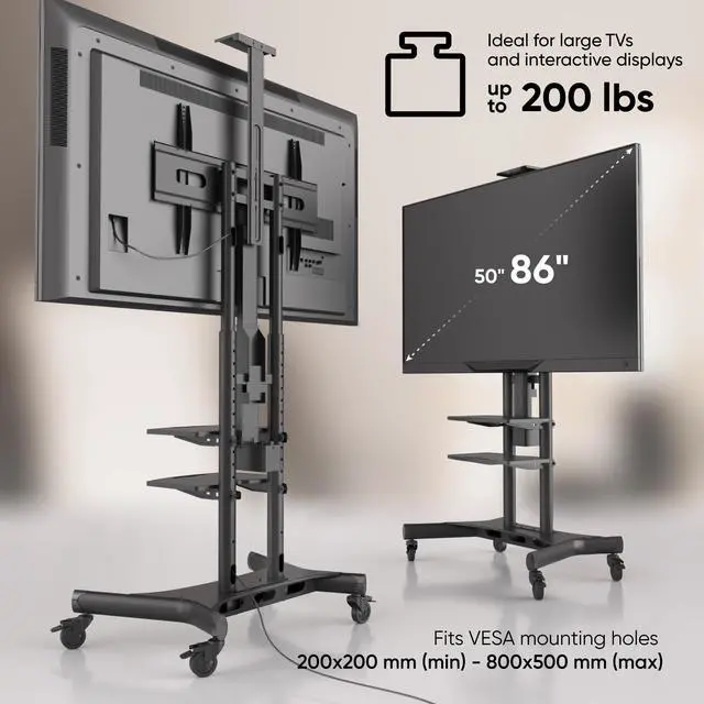 Alt view image 3 of 7 - ONKRON Motorized TV Stand with Wheels for 50 - 86 Inch TVs up to 200 lbs, TV Portable Stand Adjustable Height with Remote Control, Motorized Lift max VESA 800x500 Mobile TV Cart Rolling TV Stand Black
