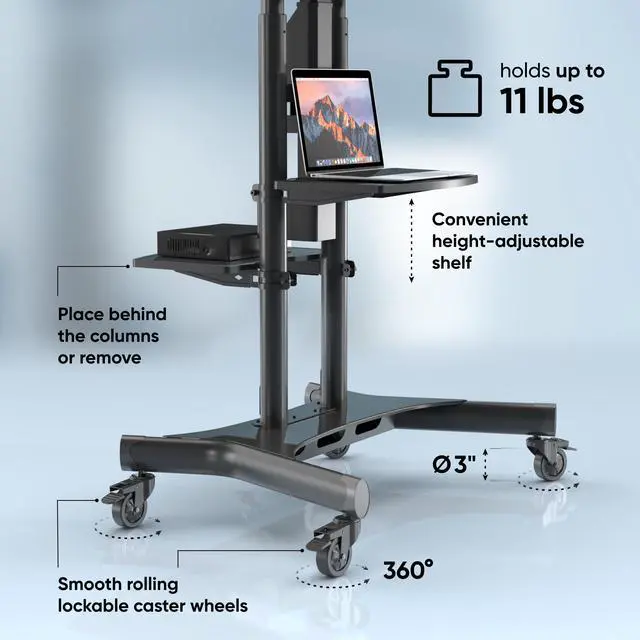 Alt view image 6 of 7 - ONKRON Motorized TV Stand with Wheels for 50 - 86 Inch TVs up to 200 lbs, TV Portable Stand Adjustable Height with Remote Control, Motorized Lift max VESA 800x500 Mobile TV Cart Rolling TV Stand Black