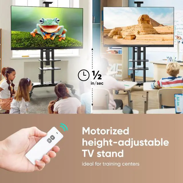 Alt view image 5 of 7 - ONKRON Motorized TV Stand with Wheels for 50 - 86 Inch TVs up to 200 lbs, TV Portable Stand Adjustable Height with Remote Control, Motorized Lift max VESA 800x500 Mobile TV Cart Rolling TV Stand Black