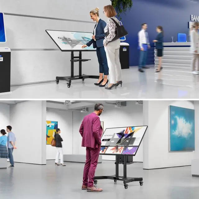 Alt view image 6 of 7 - ONKRON Mobile TV Stand Rolling TV Cart with Tilt & 1 Shelf for 32" 70 inch LCD LED OLED Flat Panel Plasma Screens up to 99 lbs TS1350 Black