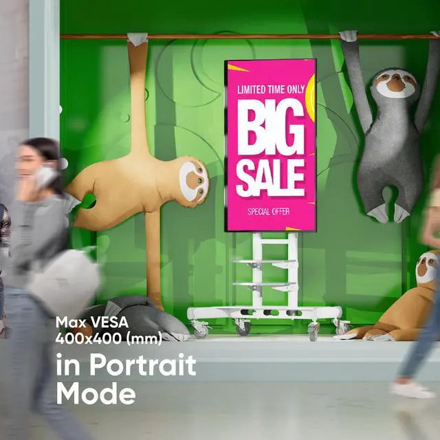 Alt view image 6 of 7 - ONKRON Mobile TV Stand with Wheels Rolling TV Stand for 50-83 Inch LED LCD Flat or Curved Screen TVs up to 200 lbs - Height Adjustable TV Cart with Shelves - max VESA 800x500 mm (TS1881) White