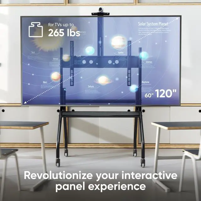 Alt view image 3 of 7 - ONKRON Portable TV Stand with Wheels - Mobile TV Cart for 60-120" TVs up to 331 lbs, TV Cart Rolling TV Stand Height Adjustable, TV Stand Rolling TV Mount with 2 Shelves, Heavy Duty Stand Black