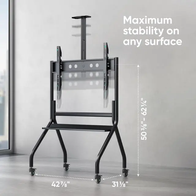 Alt view image 4 of 7 - ONKRON Portable TV Stand with Wheels - Mobile TV Cart for 60-120" TVs up to 331 lbs, TV Cart Rolling TV Stand Height Adjustable, TV Stand Rolling TV Mount with 2 Shelves, Heavy Duty Stand Black