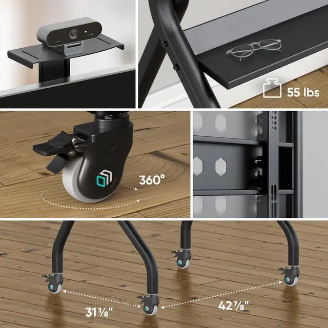 Alt view image 5 of 7 - ONKRON Portable TV Stand with Wheels - Mobile TV Cart for 60-120" TVs up to 331 lbs, TV Cart Rolling TV Stand Height Adjustable, TV Stand Rolling TV Mount with 2 Shelves, Heavy Duty Stand Black