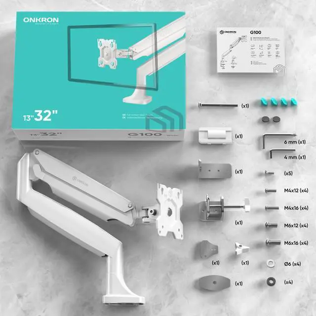 Alt view image 7 of 7 - ONKRON Monitor Arm-Full Motion Desk Mount for 13-32 Inch Flat or Curved Screens up to 19.8 lbs- Single Monitor Desk Mount-Adjustable Gas Spring Monitor Arm, VESA 75x75,100x100, White