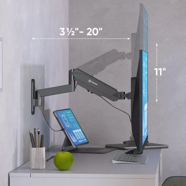 Alt view image 2 of 7 - ONKRON TV Monitor Wall Mount Bracket for 13  32-Inch Screens Full Motion with Gas Spring Black G150
