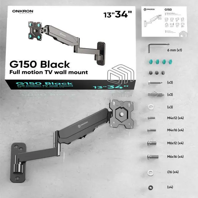 Alt view image 7 of 7 - ONKRON TV Monitor Wall Mount Bracket for 13  32-Inch Screens Full Motion with Gas Spring Black G150