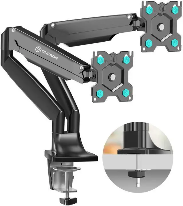 Main image of ONKRON Dual Monitor Arm for 13-32 inch Flat/Curved Screens up to 19.8 lbs Each - Adjustable Monitor Mounts for 2 Monitors, Gas Spring Dual Computer Monitor Stand for Desk, VESA 75x75 100x100, Black