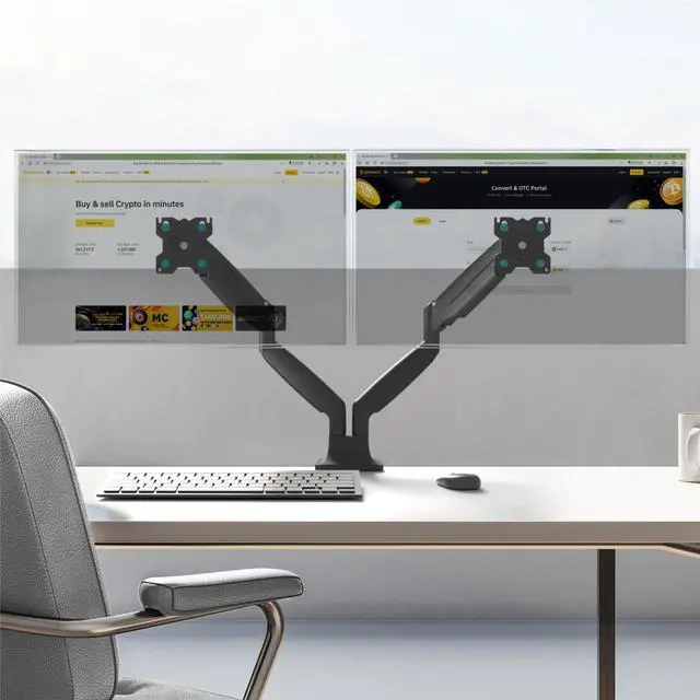 Alt view image 2 of 7 - ONKRON Dual Monitor Arm for 13-32 inch Flat/Curved Screens up to 19.8 lbs Each - Adjustable Monitor Mounts for 2 Monitors, Gas Spring Dual Computer Monitor Stand for Desk, VESA 75x75 100x100, Black
