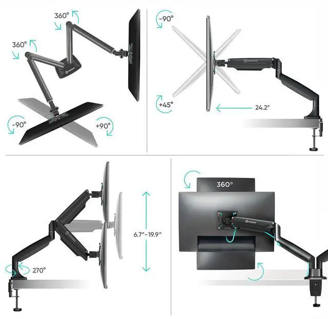 Alt view image 4 of 7 - ONKRON Dual Monitor Arm for 13-32 inch Flat/Curved Screens up to 19.8 lbs Each - Adjustable Monitor Mounts for 2 Monitors, Gas Spring Dual Computer Monitor Stand for Desk, VESA 75x75 100x100, Black