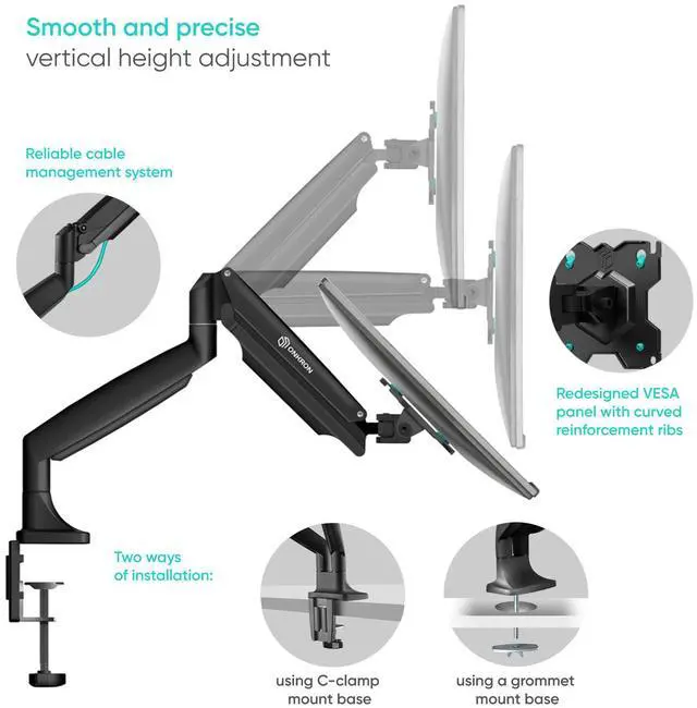 Alt view image 6 of 7 - ONKRON Dual Monitor Arm for 13-32 inch Flat/Curved Screens up to 19.8 lbs Each - Adjustable Monitor Mounts for 2 Monitors, Gas Spring Dual Computer Monitor Stand for Desk, VESA 75x75 100x100, Black