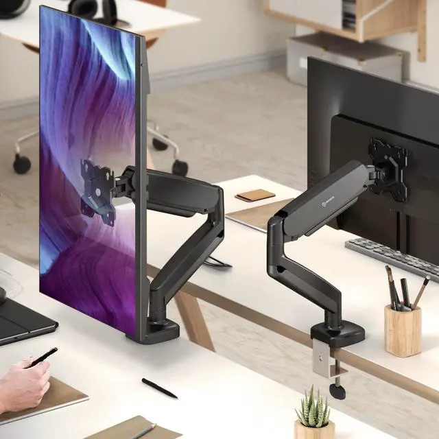 Alt view image 2 of 7 - ONKRON Monitor Arm - Full Motion Desk Mount for 13 - 32 Inch Flat or Curved Screens up to 17.6 lbs - Single Monitor Arm - Adjustable Gas Spring Monitor Arm, VESA 75x75 100x100, Black