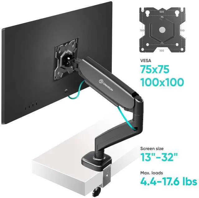 Alt view image 3 of 7 - ONKRON Monitor Arm - Full Motion Desk Mount for 13 - 32 Inch Flat or Curved Screens up to 17.6 lbs - Single Monitor Arm - Adjustable Gas Spring Monitor Arm, VESA 75x75 100x100, Black