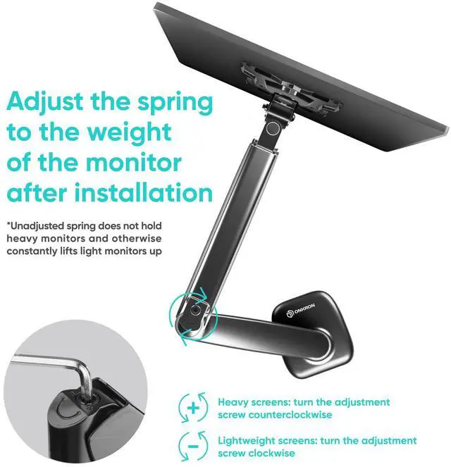 Alt view image 5 of 7 - ONKRON Monitor Arm - Full Motion Desk Mount for 13 - 32 Inch Flat or Curved Screens up to 17.6 lbs - Single Monitor Arm - Adjustable Gas Spring Monitor Arm, VESA 75x75 100x100, Black