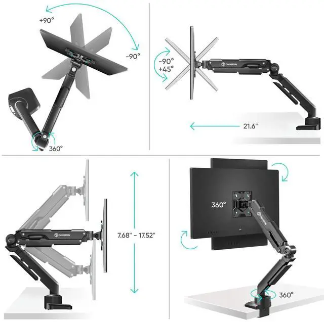 Alt view image 4 of 7 - ONKRON Monitor Arm - Full Motion Desk Mount for 13 - 34 Inch Flat or Curved Screens up to 22 lbs - Single Monitor Desk Mount - Adjustable Gas Spring Monitor Arm, VESA 75x75 100x100, Black