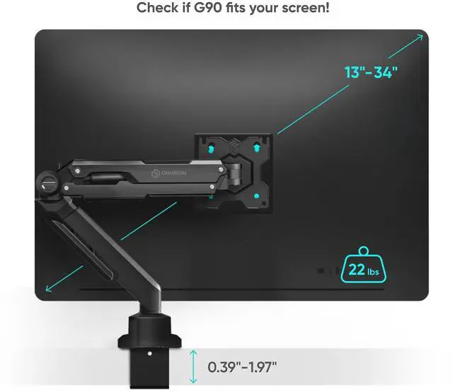 Alt view image 5 of 7 - ONKRON Monitor Arm - Full Motion Desk Mount for 13 - 34 Inch Flat or Curved Screens up to 22 lbs - Single Monitor Desk Mount - Adjustable Gas Spring Monitor Arm, VESA 75x75 100x100, Black
