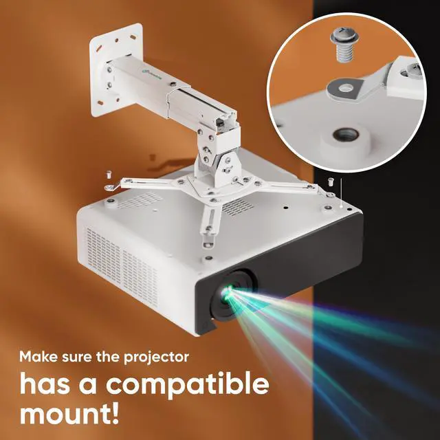 Alt view image 6 of 7 - ONKRON Universal Ceiling Projector Mount Height Adjustable Mounting Bracket up to 22 LBS White K3A
