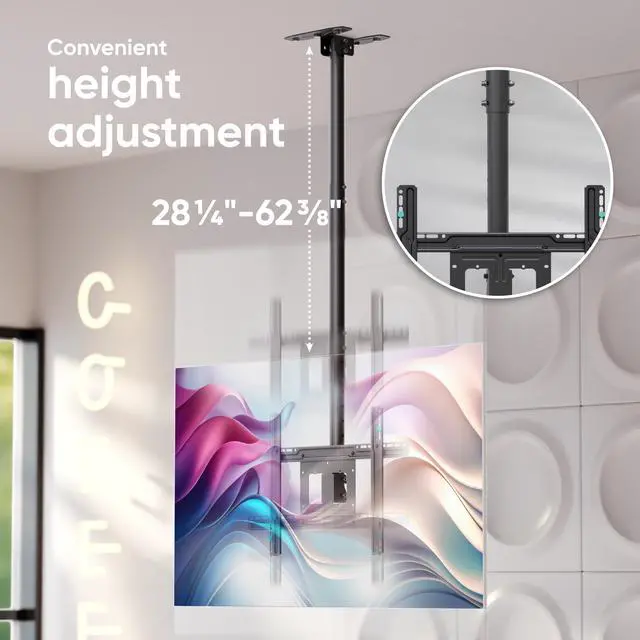 Alt view image 4 of 7 - ONKRON Ceiling TV Mount Hanging Height Adjustable TV Bracket - Drop Down TV Mount - Full Motion Pole TV Mount for 32 to 70 Inch LED LCD OLED 4K TVs, Flat Screens up to 150 lbs (N1L) Black
