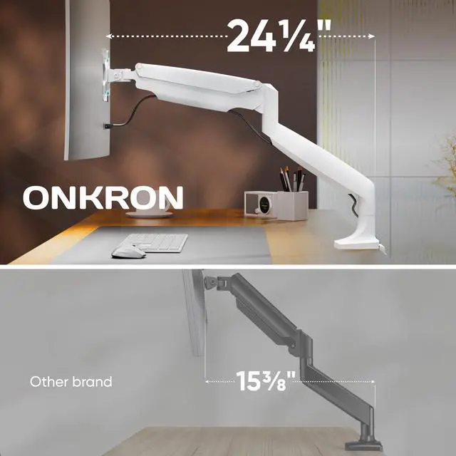 Alt view image 5 of 7 - ONKRON Monitor Arm-Full Motion Desk Mount for 13-32 Inch Flat or Curved Screens up to 19.8 lbs- Single Monitor Desk Mount-Adjustable Gas Spring Monitor Arm, VESA 75x75,100x100, White