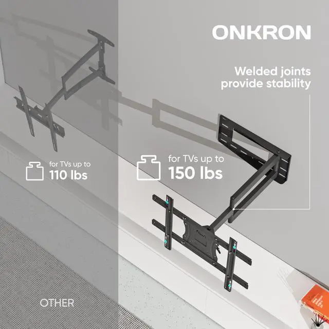 Alt view image 3 of 7 - ONKRON TV Wall Mount with Swivel and Tilt for Most 40-75 Inch TV up to 150 lbs, Full Motion TV Mount with Articulating Arms (28" Extension), TV Bracket Max VESA 600x400mm, 16 inch Studs (M7L) Black