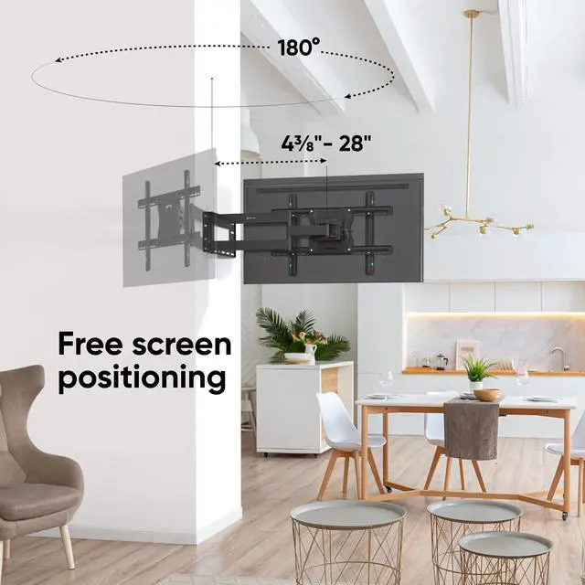 Alt view image 2 of 7 - ONKRON TV Wall Mount with Swivel and Tilt for Most 40-75 Inch TV up to 150 lbs, Full Motion TV Mount with Articulating Arms (28" Extension), TV Bracket Max VESA 600x400mm, 16 inch Studs (M7L) Black