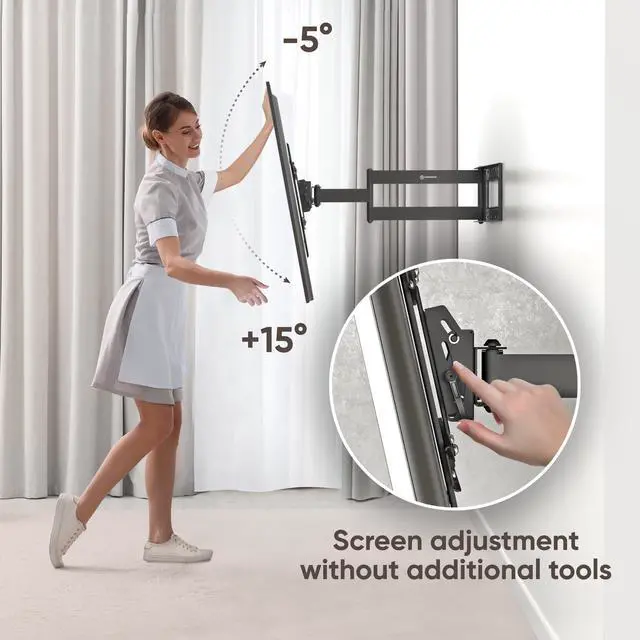 Alt view image 6 of 7 - ONKRON TV Wall Mount with Swivel and Tilt for Most 40-75 Inch TV up to 150 lbs, Full Motion TV Mount with Articulating Arms (28" Extension), TV Bracket Max VESA 600x400mm, 16 inch Studs (M7L) Black