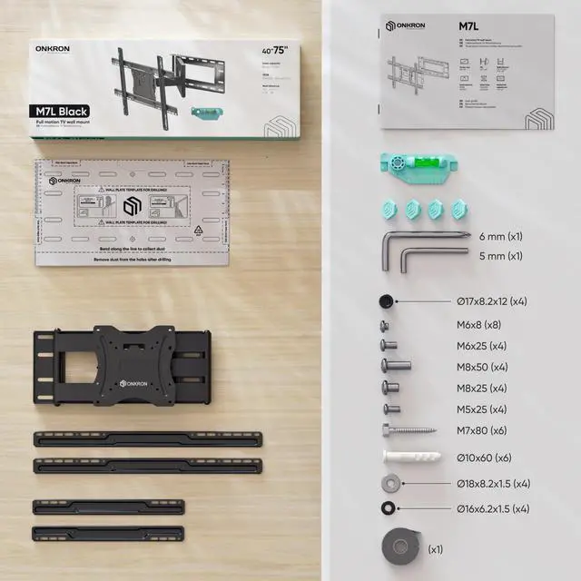 Alt view image 7 of 7 - ONKRON TV Wall Mount with Swivel and Tilt for Most 40-75 Inch TV up to 150 lbs, Full Motion TV Mount with Articulating Arms (28" Extension), TV Bracket Max VESA 600x400mm, 16 inch Studs (M7L) Black
