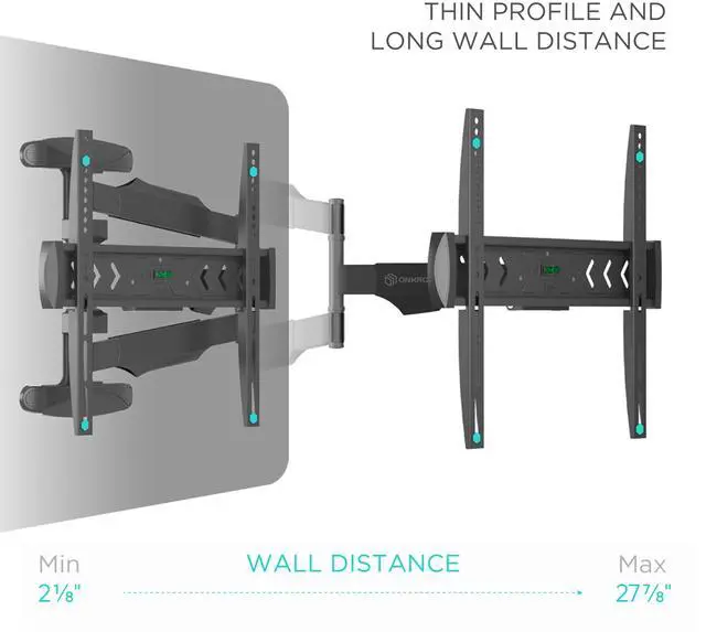 Alt view image 2 of 7 - ONKRON Full Motion TV Wall Mount for 40 - 75 Inch TVs up to 77 lbs, Extendable TV Mount Swivel and Tilt, Articulating Arm VESA 100x100 - 400x400, Corner Television Wall Mount Bracket Black