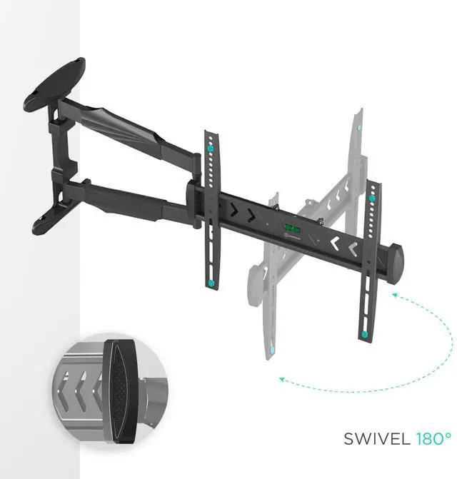 Alt view image 3 of 7 - ONKRON Full Motion TV Wall Mount for 40 - 75 Inch TVs up to 77 lbs, Extendable TV Mount Swivel and Tilt, Articulating Arm VESA 100x100 - 400x400, Corner Television Wall Mount Bracket Black