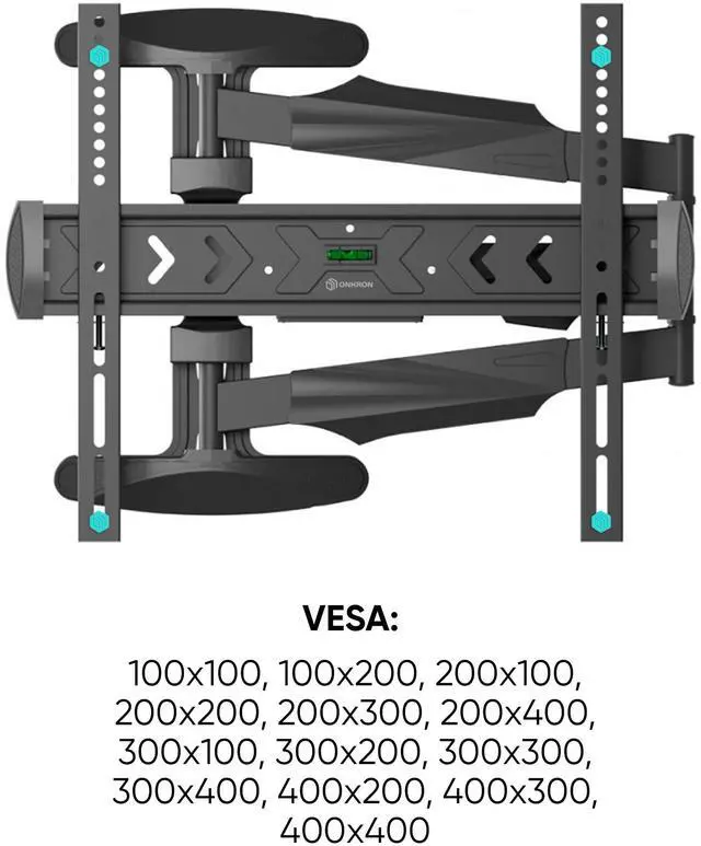 Alt view image 5 of 7 - ONKRON Full Motion TV Wall Mount for 40 - 75 Inch TVs up to 77 lbs, Extendable TV Mount Swivel and Tilt, Articulating Arm VESA 100x100 - 400x400, Corner Television Wall Mount Bracket Black