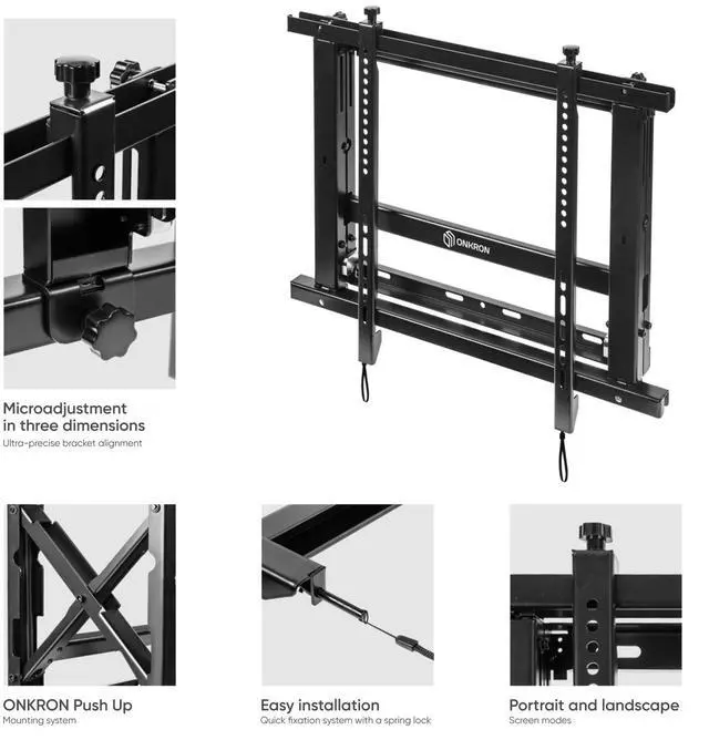 Alt view image 4 of 7 - ONKRON Video Wall Mount Solution for 40" to 70-inch Screens Pop Out PRO7M, Black
