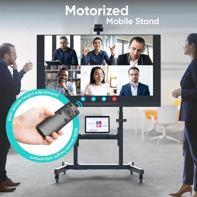 Alt view image 2 of 7 - ONKRON Motorized TV Lift with Wheels - Mobile TV Stand Cart for 50-100 Inch Flat/Curved Screens up to 265 lbs - Height Adjustable TV Cart - Automatic TV Lift Mechanism with Remote Control, Black