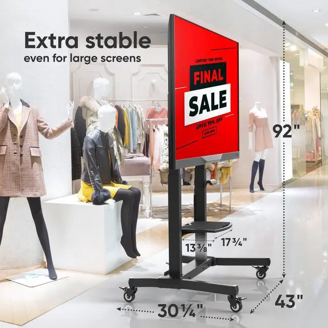 Alt view image 5 of 7 - ONKRON Motorized TV Lift with Wheels - Mobile TV Stand Cart for 50-100 Inch Flat/Curved Screens up to 265 lbs - Height Adjustable TV Cart - Automatic TV Lift Mechanism with Remote Control, Black