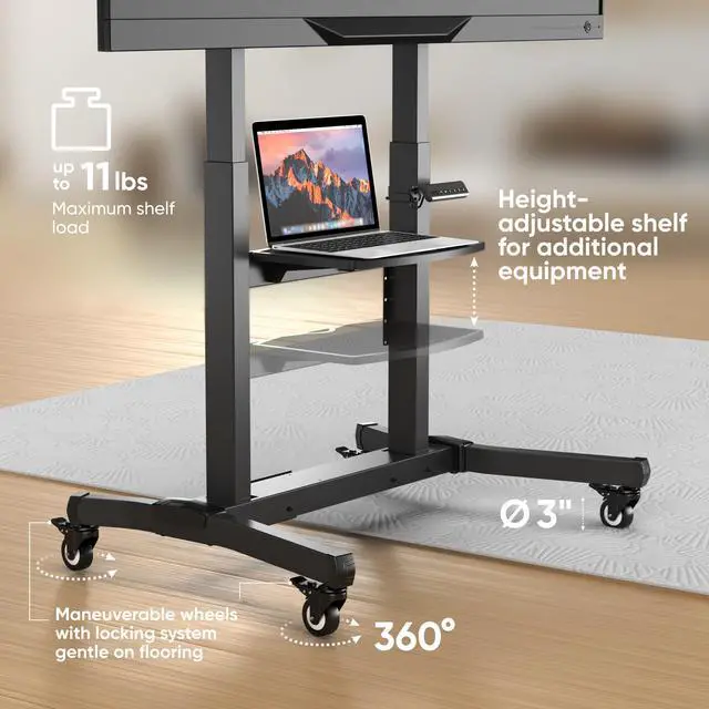 Alt view image 7 of 7 - ONKRON Motorized TV Lift with Wheels - Mobile TV Stand Cart for 50-100 Inch Flat/Curved Screens up to 265 lbs - Height Adjustable TV Cart - Automatic TV Lift Mechanism with Remote Control, Black