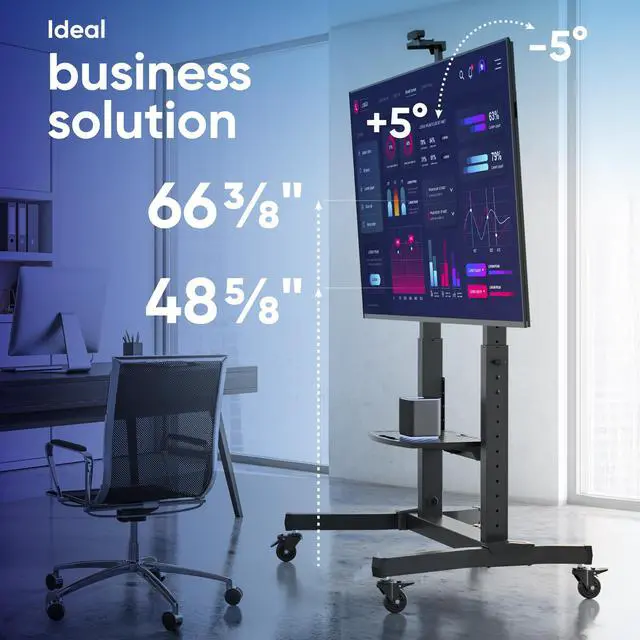 Alt view image 3 of 7 - ONKRON Mobile TV Stand Mobile TV Cart with Wheels for 50-100 Inch LCD LED Flat Curved Screens up to 265 lbs, Height Adjustable Portable TV Stand with Tilt, Large Base, Max VESA 1000x600 mm, Black