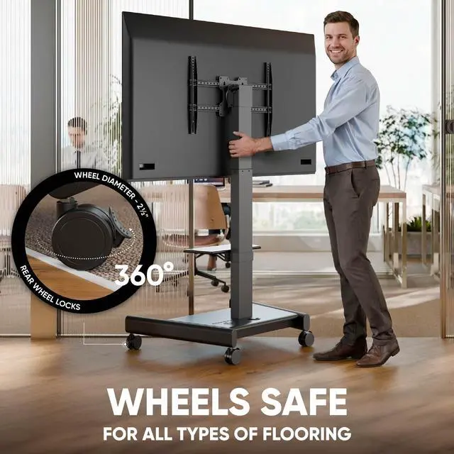 Alt view image 6 of 7 - ONKRON Motorized TV Stand on Wheels for 43 - 75 Inch Screen, max Load 154.3 lbs, Adjustable Height with Remote, TV Portable Stand Tilt, max VESA 600x400 Movable, Mobile TV Cart Rolling TV Stand Black
