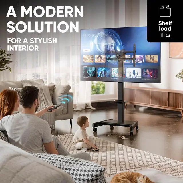 Alt view image 5 of 7 - ONKRON Motorized TV Stand on Wheels for 43 - 75 Inch Screen, max Load 154.3 lbs, Adjustable Height with Remote, TV Portable Stand Tilt, max VESA 600x400 Movable, Mobile TV Cart Rolling TV Stand Black