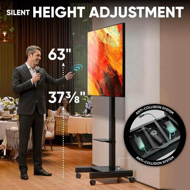 Alt view image 3 of 7 - ONKRON Motorized TV Stand on Wheels for 43 - 75 Inch Screen, max Load 154.3 lbs, Adjustable Height with Remote, TV Portable Stand Tilt, max VESA 600x400 Movable, Mobile TV Cart Rolling TV Stand Black