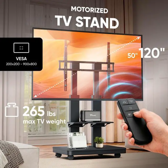 Alt view image 3 of 7 - ONKRON Motorized TV Stand on Wheels for 50-120 Inch Screen, max Load 276 lbs