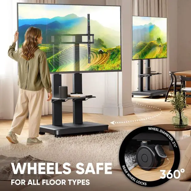 Alt view image 4 of 7 - ONKRON Motorized TV Stand on Wheels for 50-120 Inch Screen, max Load 276 lbs