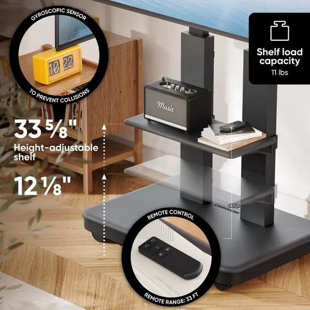Alt view image 5 of 7 - ONKRON Motorized TV Stand on Wheels for 50-120 Inch Screen, max Load 276 lbs