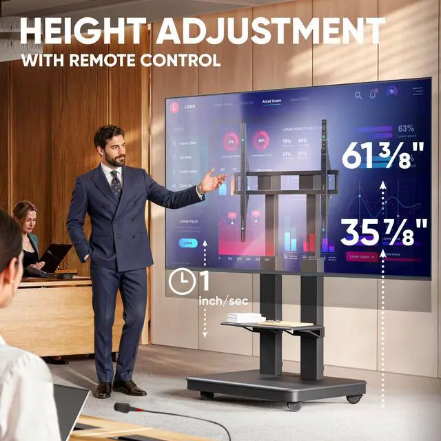 Alt view image 2 of 7 - ONKRON Motorized TV Stand on Wheels for 50-120 Inch Screen, max Load 276 lbs