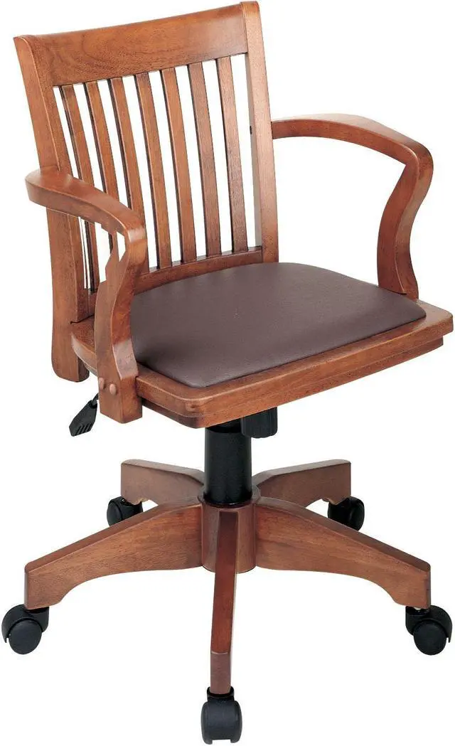 Alt view image 2 of 13 - Office Star 108FW-1 Deluxe Wood Bankers Chair with Vinyl Padded Seat in Fruit Wood Finish with Brown Vinyl- Fruitwood Finish - Brown Vinyl