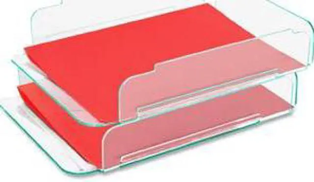 Alt view image 12 of 18 - Lorell Stacking Letter Tray 2/PK 13"x10-1/4"x2-3/4" CL/Green 80655