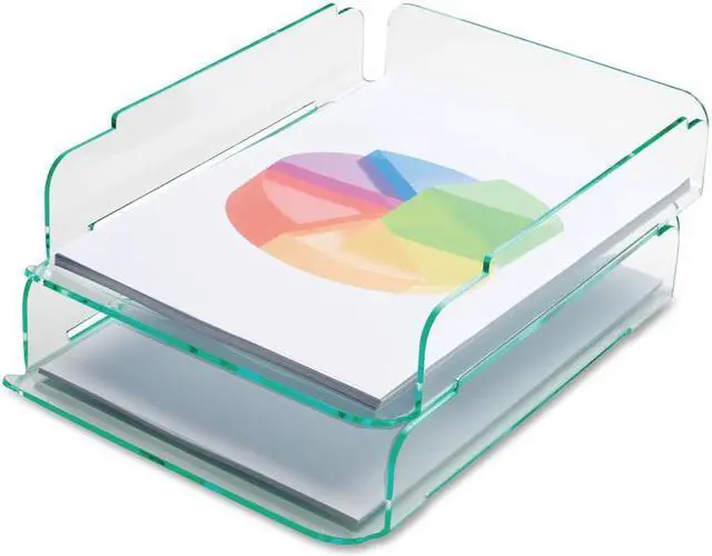 Alt view image 13 of 18 - Lorell Stacking Letter Tray 2/PK 13"x10-1/4"x2-3/4" CL/Green 80655