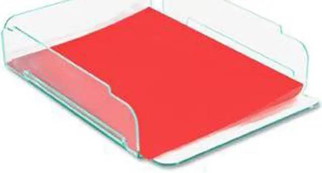 Alt view image 15 of 19 - Lorell Single Stack Letter Tray 10"x13-1/4"x2-1/2" CL/GN Acrylic 80654